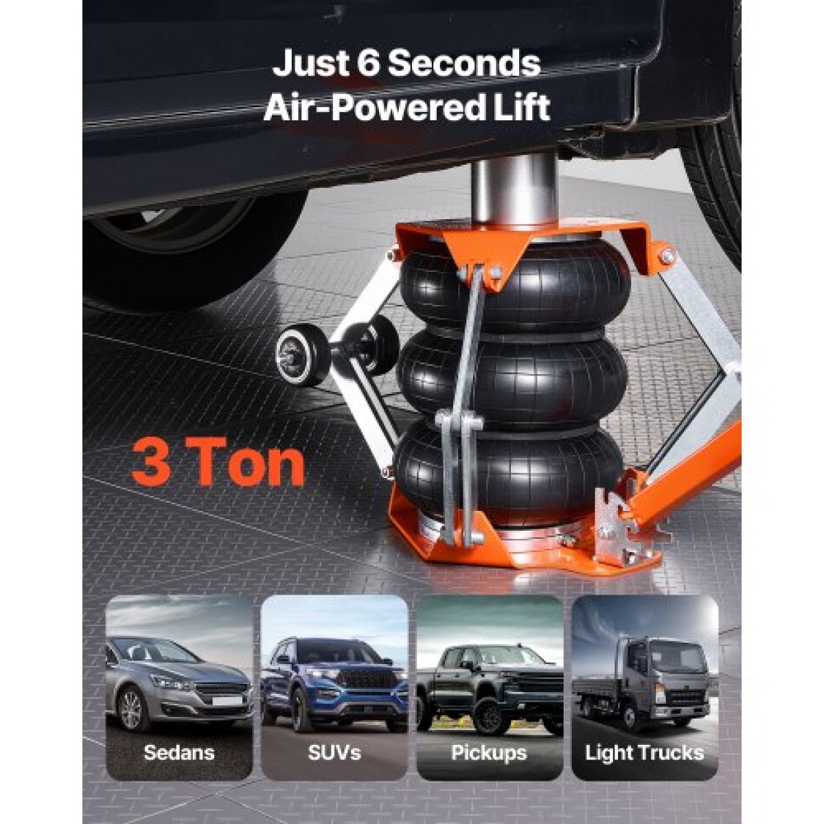 VEVOR Air Jack, 3 Ton Triple Bag Air Jack, Airbag με ράβδο στήριξης, ανύψωση έως 470 mm με ανυψωμένη στήλη & ρυθμιζόμενη λαβή, 1-6 s Fast Lifting Pneumatic για αυτοκίνητα, SUV, Pickup Trucks Επισκευή