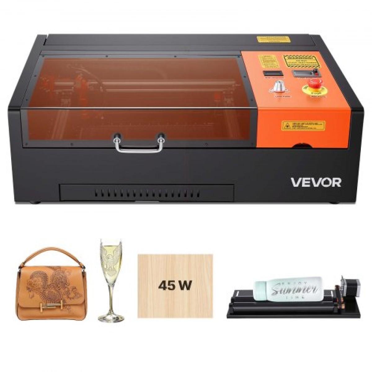 VEVOR 45W CO2 Laser Engraver, 300 x 200 mm, Desktop Co2 Laser Engraver Cutter Machine με περιστροφικό άξονα, Air Assist, Μηχάνημα χάραξης Συμβατό με LightBurn CorelDRAW GRBL, για Ξύλο Ακρυλικό Γυαλί