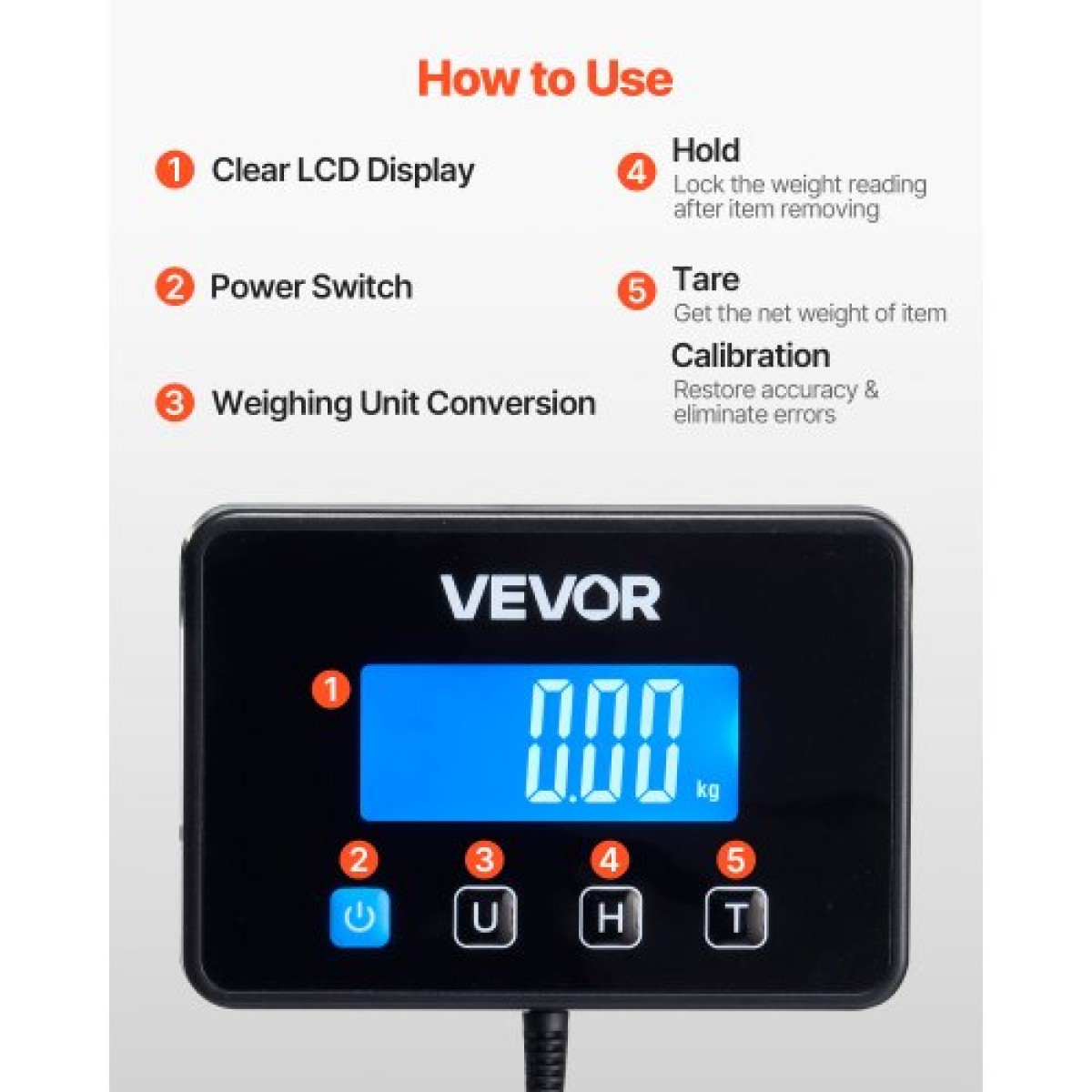 Ψηφιακή ταχυδρομική ζυγαριά VEVOR, 10 g/100 g Διπλής ακρίβειας, Εμπορική ζυγαριά βάρους 200 kg με λειτουργία Hold/Tare & οθόνη LCD, Κατάλληλη για πακέτα, ταχυδρομικά τέλη, αποσκευές, μπαταρία και καλώδιο φόρτισης που περιλαμβάνεται