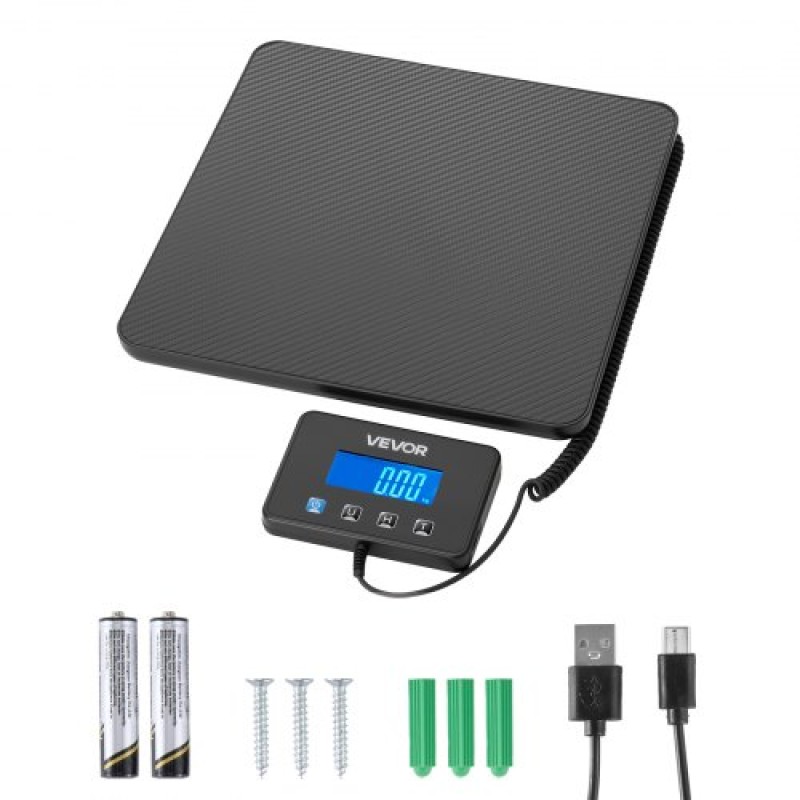 Ψηφιακή ταχυδρομική ζυγαριά VEVOR, 10 g/100 g Διπλής ακρίβειας, Εμπορική ζυγαριά βάρους 200 kg με λειτουργία Hold/Tare & οθόνη LCD, Κατάλληλη για πακέτα, ταχυδρομικά τέλη, αποσκευές, μπαταρία και καλώδιο φόρτισης που περιλαμβάνεται