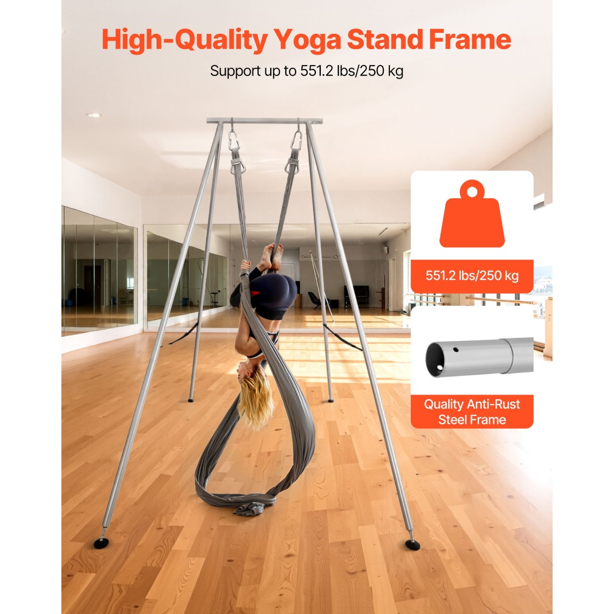 Πλαίσιο VEVOR Yoga Stand, Swing Stand μήκους 3m, Max 250 kg Load Triangular Structure Aerial Rig, Aerial Silk Stand για τους λάτρεις της γιόγκα, αντιολισθητική βάση, ελαφρύ, αποσπώμενο σχέδιο