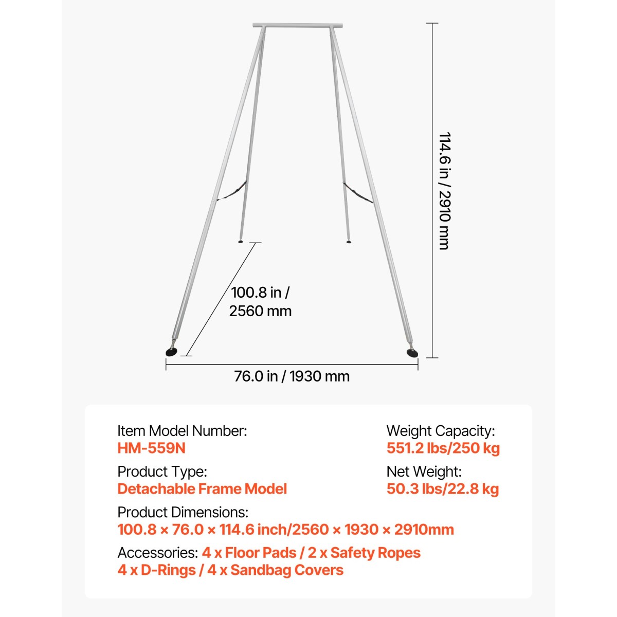 Πλαίσιο VEVOR Yoga Stand, Swing Stand μήκους 3m, Max 250 kg Load Triangular Structure Aerial Rig, Aerial Silk Stand για τους λάτρεις της γιόγκα, αντιολισθητική βάση, ελαφρύ, αποσπώμενο σχέδιο