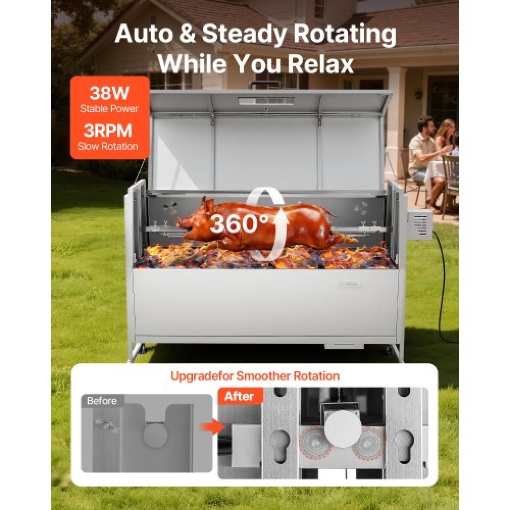 Ψησταριά VEVOR, ψηστιέρα ψησίματος 38W BBQ εξωτερικού χώρου, Ψητά σούβλας με κάρβουνο με χωρητικότητα 60 κιλών, ρόδες & ύψος 4 επιπέδων, κιτ ψησταριάς από ανοξείδωτο ατσάλι για κάμπινγκ σε υπαίθρια πάρτι