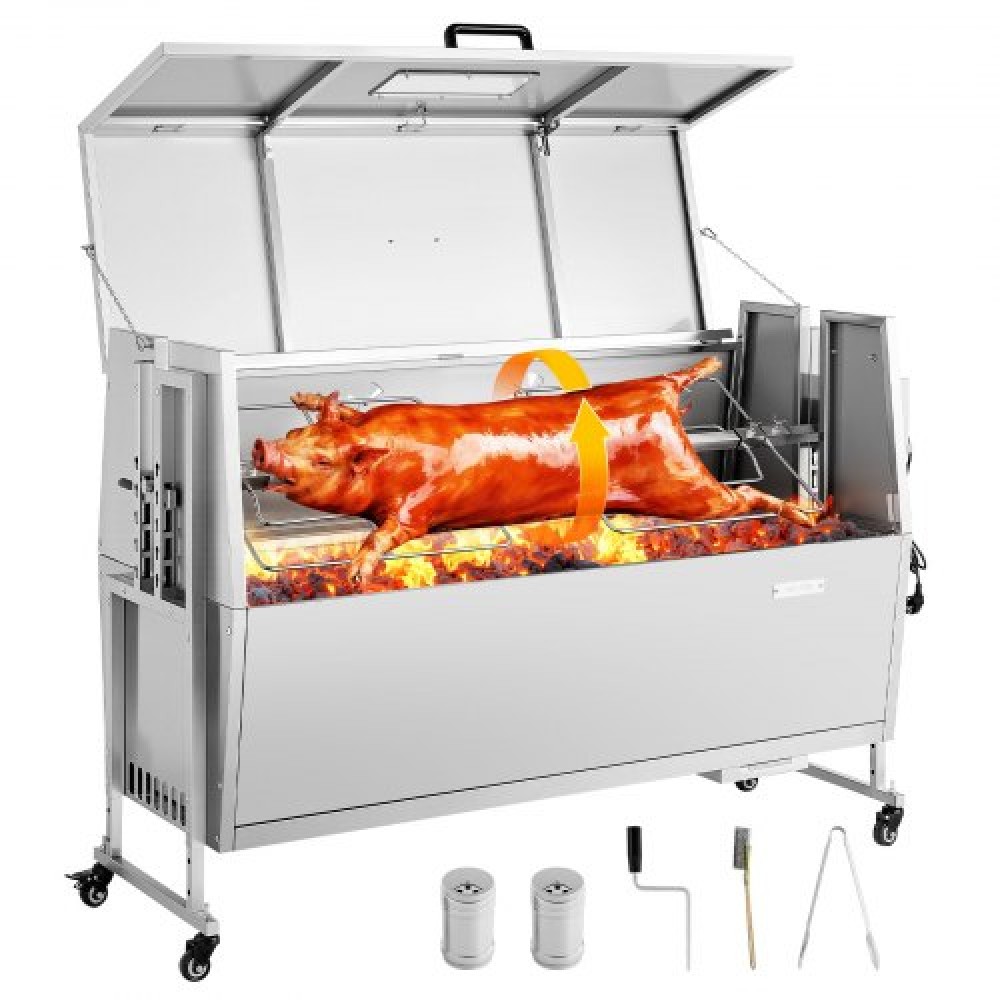 Ψησταριά VEVOR, ψηστιέρα ψησίματος 38W BBQ εξωτερικού χώρου, Ψητά σούβλας με κάρβουνο με χωρητικότητα 60 κιλών, ρόδες & ύψος 4 επιπέδων, κιτ ψησταριάς από ανοξείδωτο ατσάλι για κάμπινγκ σε υπαίθρια πάρτι