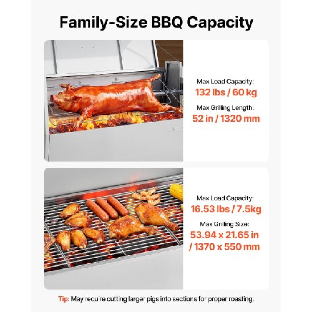 Ψησταριά VEVOR, ψηστιέρα ψησίματος 38W BBQ εξωτερικού χώρου, Ψητά σούβλας με κάρβουνο με χωρητικότητα 60 κιλών, ρόδες & ύψος 4 επιπέδων, κιτ ψησταριάς από ανοξείδωτο ατσάλι για κάμπινγκ σε υπαίθρια πάρτι