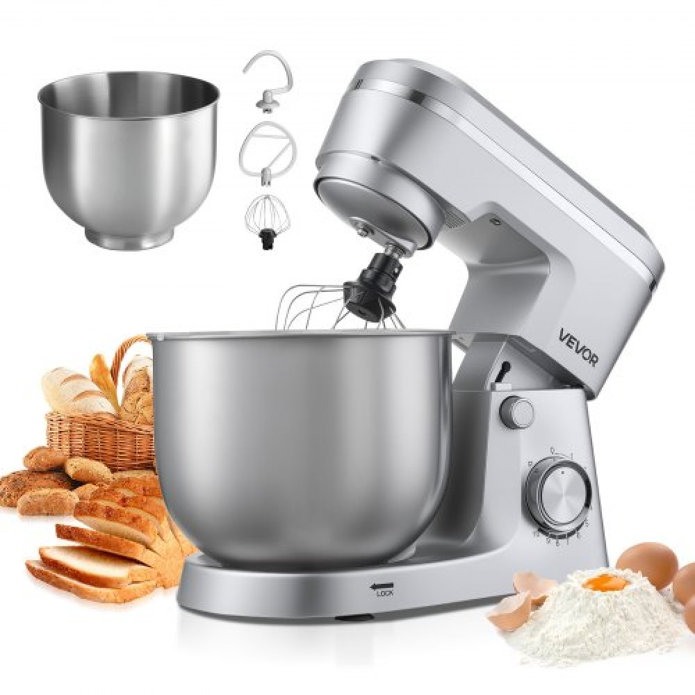 VEVOR Stand Mixer, 4.2 L+5.7 L Electric Kitchen Mixer, 1500W Dough-Mixer, 10 Speeds Tilt-head Food-Mixer with Stainless Steel Bowls, Dough Hook, Whisk, Beater, for Baking, Mixing, Whipping & Kneading