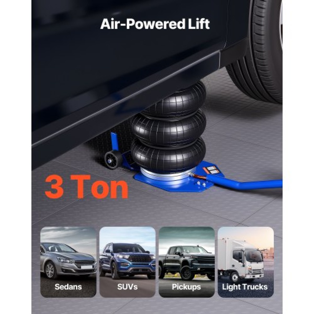 VEVOR Air Jack, 3 Ton Triple Bag Air Jack, Airbag με έξι χαλύβδινους σωλήνες, ανύψωση έως 450 mm, 1-6 s Fast Lifting Pneumatic με μακριά λαβή & λαστιχένιο μαξιλαράκι για αυτοκίνητα, SUV, επισκευή φορτηγών pickup, γκαράζ