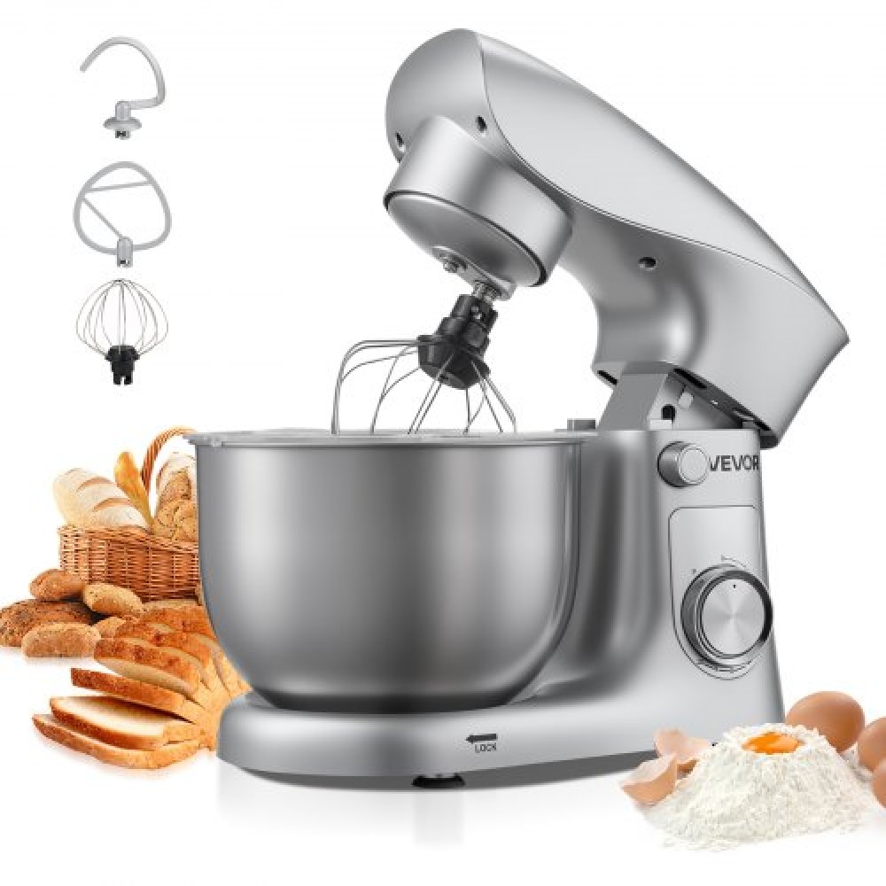 VEVOR Stand Mixer, 4.2 L Electric Kitchen Mixer, 1500W Dough-Mixer, 10 + Pulse Speeds Tilt-head Food-Mixer with Stainless Steel Bowl, Dough Hook, Whisk, Beater, for Baking, Mixing, Whipping & Kneading