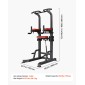 VEVOR Pull Up Bar, 150kg Power Tower Dip Station, Workout Dip Station με σταθερή βάση και πλατφόρμα υποστήριξης σχήματος H, ρυθμιζόμενη βάση στήριξης 9 επιπέδων ύψους για πλάτη, ρυθμιζόμενα μαξιλαράκια αγκώνων 3 επιπέδων