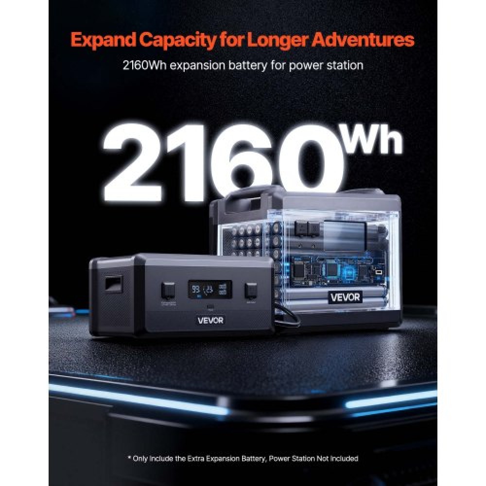 VEVOR Extra Battery for Portable Power Station, 2160Wh LiFePO4 Extra Expansion Battery με 3 θύρες εξόδου για οικιακή χρήση, υπαίθριο κάμπινγκ, οδικά ταξίδια, RVs, έκτακτες ανάγκες