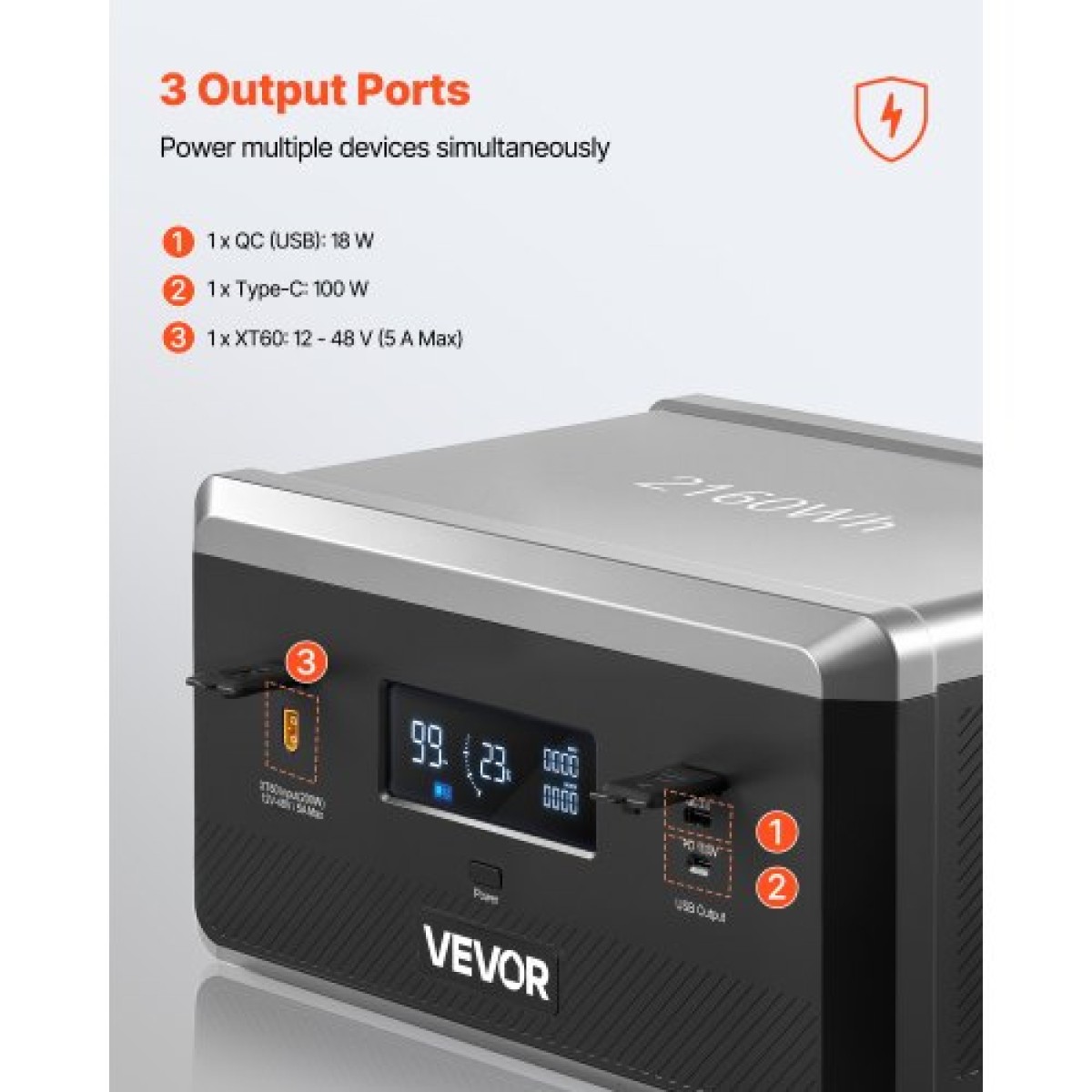 VEVOR Extra Battery for Portable Power Station, 2160Wh LiFePO4 Extra Expansion Battery με 3 θύρες εξόδου για οικιακή χρήση, υπαίθριο κάμπινγκ, οδικά ταξίδια, RVs, έκτακτες ανάγκες