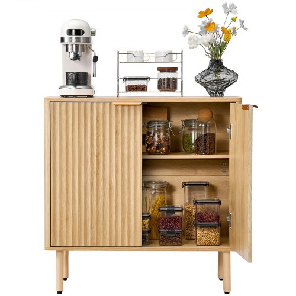 Ντουλάπα καφέ VEVOR Coffee Bar, Mid Century Fluted Coffee Bar Τραπέζι με χώρο αποθήκευσης 2 επιπέδων, ντουλάπι σε μπουφέ με 2 πόρτες αχυρώνα, μπουφές μπουφέ για σαλόνι, είσοδος, 80 x 37,5 x 80 cm, δρυς