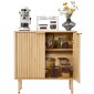 Ντουλάπα καφέ VEVOR Coffee Bar, Mid Century Fluted Coffee Bar Τραπέζι με χώρο αποθήκευσης 2 επιπέδων, ντουλάπι σε μπουφέ με 2 πόρτες αχυρώνα, μπουφές μπουφέ για σαλόνι, είσοδος, 80 x 37,5 x 80 cm, δρυς