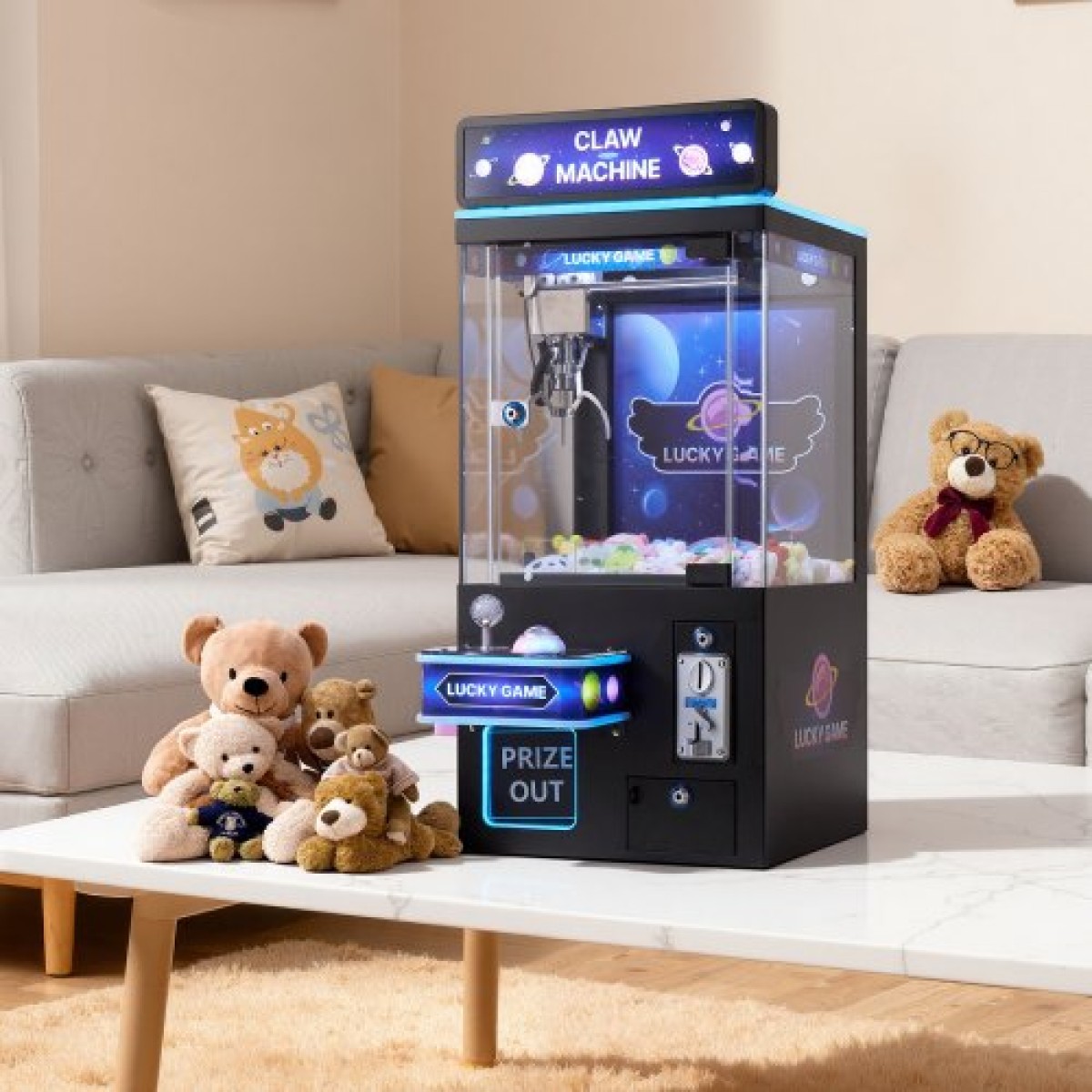 Μηχάνημα VEVOR Claw Crane, Παιχνιδομηχανή Arcade μεσαίου μεγέθους με φως και ήχο, ρυθμιζόμενα ατσάλινα νύχια, ακριβές παιχνίδι πώλησης καραμέλας Grabber Prize Dispenser Παιχνίδι πώλησης, για εμπορικούς οικιακούς κινηματογράφους, Μαύρο Μωβ