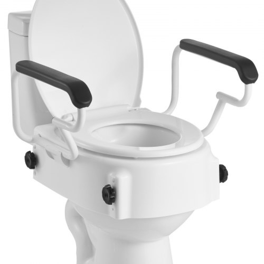 VEVOR Raised Toilet Seat with Arms, 136.1 kg Load Capacity, 3-Level Adjustable Height, Widened Commode Elevated Toilet Seat Riser with Padded Handles for Seniors, Elderly, Handicap, Disabled, Adults
