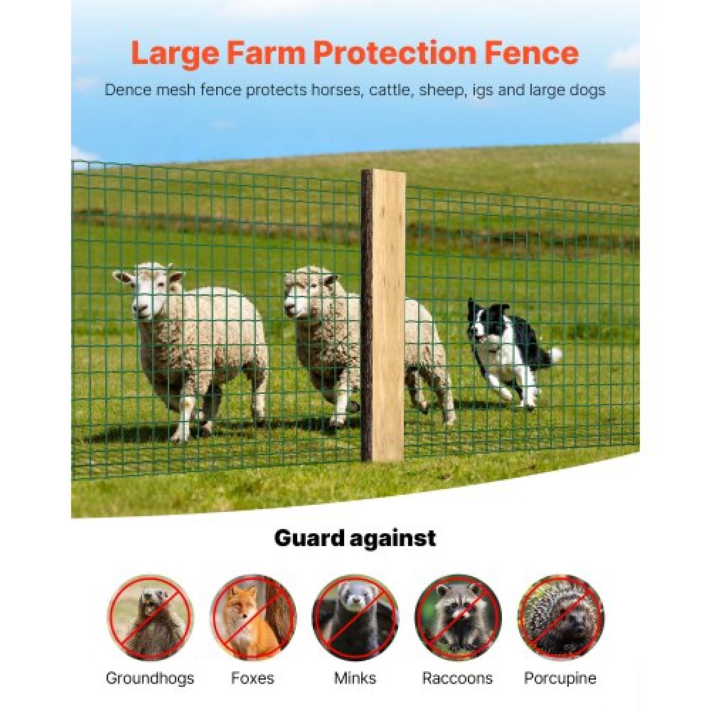 VEVOR Farm Fence, 1 x 25 m, 2 x 4 in Mesh Περίφραξη από γαλβανισμένο ατσάλινο σύρμα 2,1 mm για βοοειδή, γουρούνια και πρόβατα, βαρέως τύπου περίφραξη ζωικού κεφαλαίου με επίστρωση βινυλίου για περιβλήματα ζώων, σύρμα κλουβιού, φράχτες κήπου, πράσινο