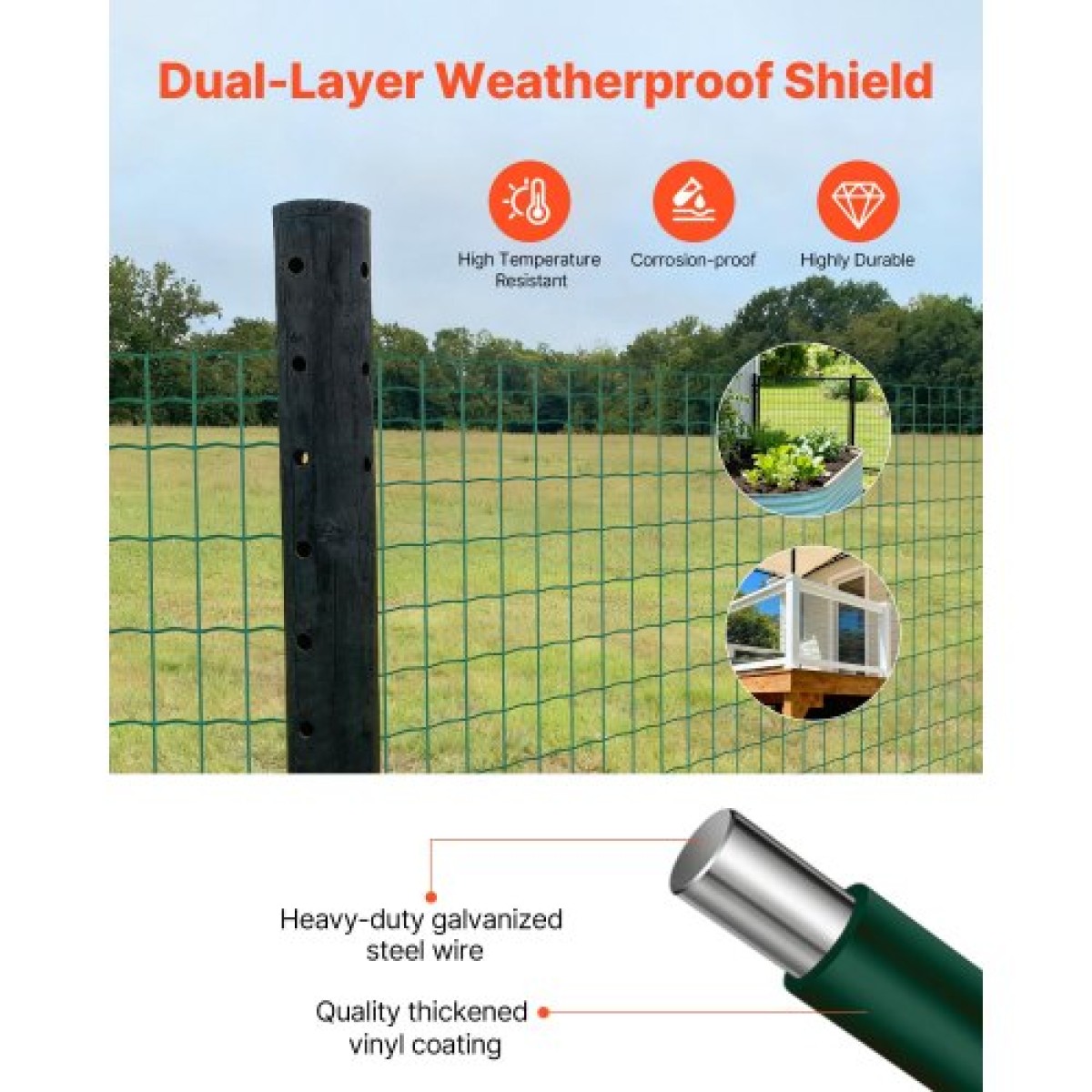 VEVOR Farm Fence, 1 x 25 m, 2 x 4 in Mesh Περίφραξη από γαλβανισμένο ατσάλινο σύρμα 2,1 mm για βοοειδή, γουρούνια και πρόβατα, βαρέως τύπου περίφραξη ζωικού κεφαλαίου με επίστρωση βινυλίου για περιβλήματα ζώων, σύρμα κλουβιού, φράχτες κήπου, πράσινο