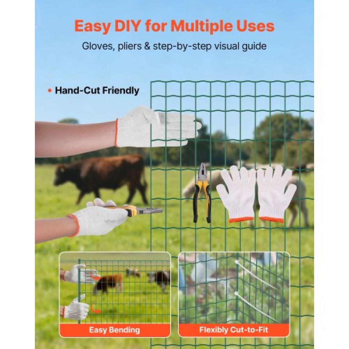 VEVOR Farm Fence, 1 x 25 m, 2 x 4 in Mesh Περίφραξη από γαλβανισμένο ατσάλινο σύρμα 2,1 mm για βοοειδή, γουρούνια και πρόβατα, βαρέως τύπου περίφραξη ζωικού κεφαλαίου με επίστρωση βινυλίου για περιβλήματα ζώων, σύρμα κλουβιού, φράχτες κήπου, πράσινο