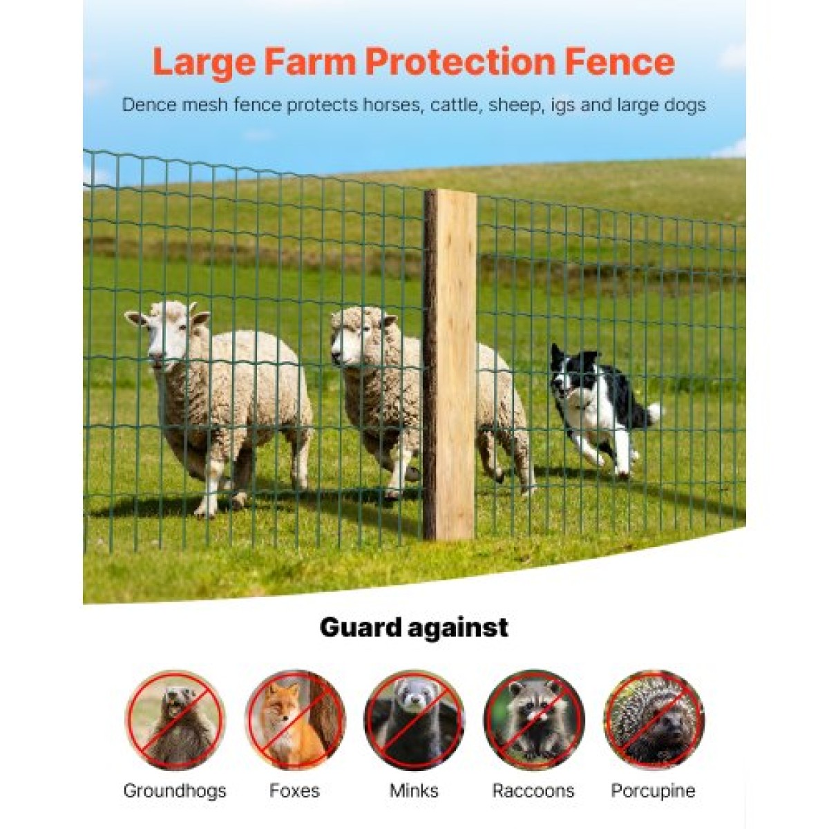 VEVOR Farm Fence, 1,2 x 25 m, 2 x 4 in Mesh Περίφραξη από γαλβανισμένο ατσάλινο σύρμα 2,1 mm για βοοειδή, γουρούνια και πρόβατα, περίφραξη ζωικού κεφαλαίου με επίστρωση βινυλίου βαρέως τύπου για περιβλήματα ζώων, σύρμα κλουβιού, φράχτες κήπου, πράσινο