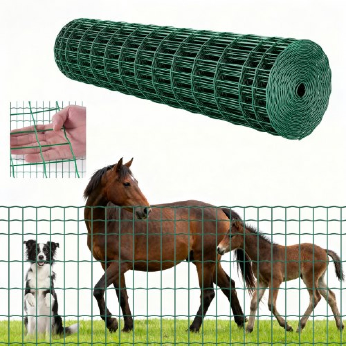 VEVOR Farm Fence, 1,2 x 25 m, 2 x 4 in Mesh Περίφραξη από γαλβανισμένο ατσάλινο σύρμα 2,1 mm για βοοειδή, γουρούνια και πρόβατα, περίφραξη ζωικού κεφαλαίου με επίστρωση βινυλίου βαρέως τύπου για περιβλήματα ζώων, σύρμα κλουβιού, φράχτες κήπου, πράσινο