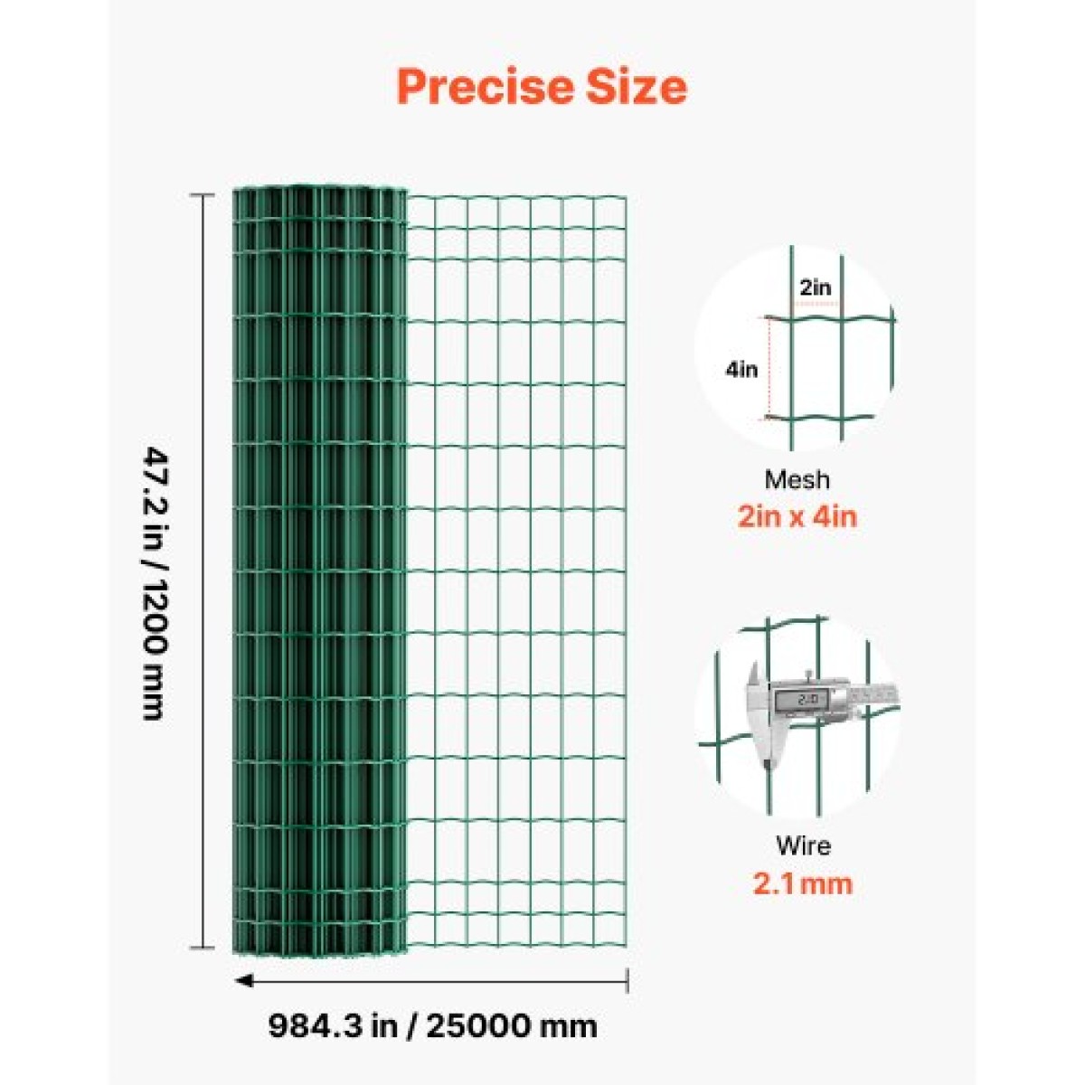 VEVOR Farm Fence, 1,2 x 25 m, 2 x 4 in Mesh Περίφραξη από γαλβανισμένο ατσάλινο σύρμα 2,1 mm για βοοειδή, γουρούνια και πρόβατα, περίφραξη ζωικού κεφαλαίου με επίστρωση βινυλίου βαρέως τύπου για περιβλήματα ζώων, σύρμα κλουβιού, φράχτες κήπου, πράσινο