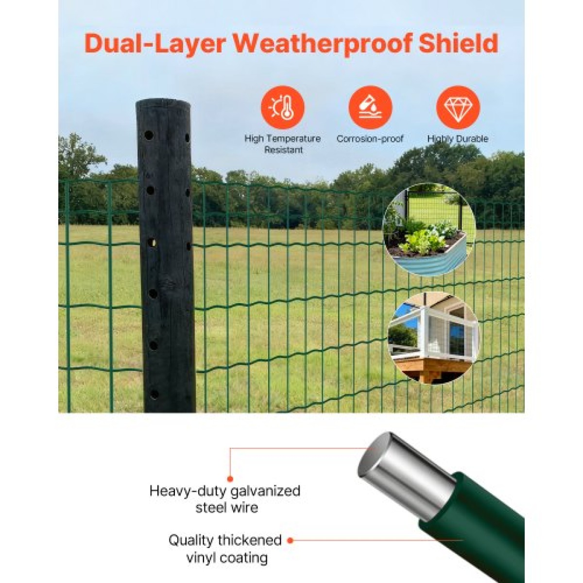 VEVOR Farm Fence, 1,2 x 25 m, 2 x 4 in Mesh Περίφραξη από γαλβανισμένο ατσάλινο σύρμα 2,1 mm για βοοειδή, γουρούνια και πρόβατα, περίφραξη ζωικού κεφαλαίου με επίστρωση βινυλίου βαρέως τύπου για περιβλήματα ζώων, σύρμα κλουβιού, φράχτες κήπου, πράσινο