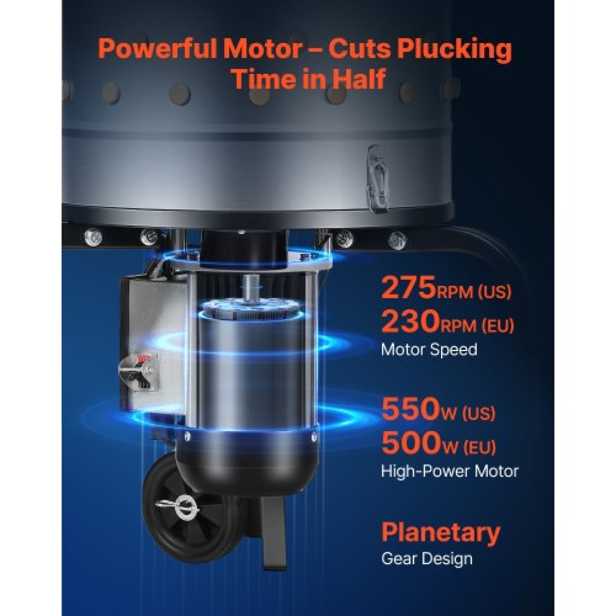 VEVOR Chicken Plucker Machine, 400mm Drum, 500W & 230RPM Electric Chicken Plucking Machine με 114 μαλακά δάχτυλα & τροχούς μεταφοράς, αφαίρεση φτερού από ανοξείδωτο χάλυβα για επεξεργασία 1-2 νεοσσών μία φορά
