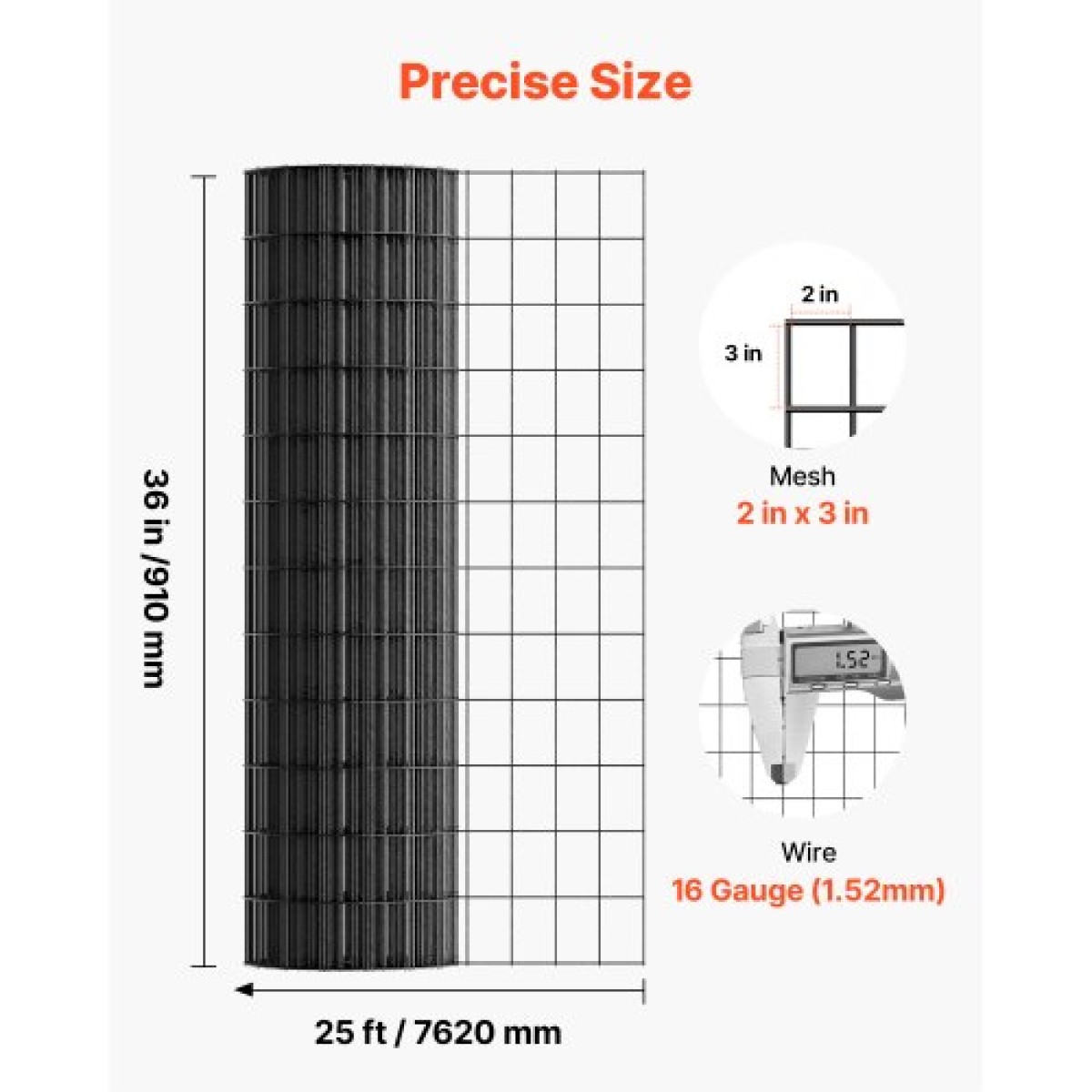 Ύφασμα VEVOR Hardware 91cm x 7,62m, 2 x 3 in Mesh 16 Gauge γαλβανισμένο συρμάτινο ρολό, ανθεκτικό στις καιρικές συνθήκες περίφραξη από σύρμα κοτόπουλου με επίστρωση βινυλίου, περίφραξη φυτών κήπου βαρέως τύπου για κουνέλια κλουβί