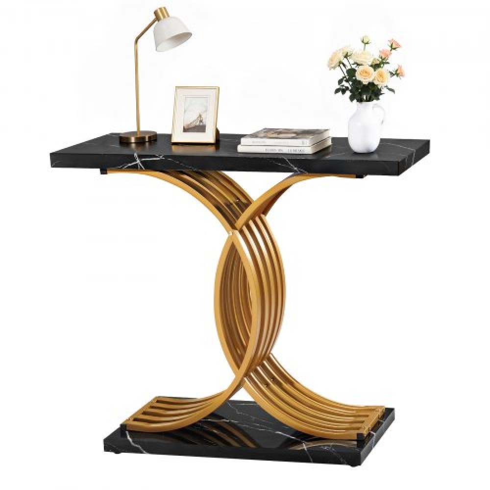 VEVOR 100 cm Gold Console Table, Modern Desk Behind the Couch, Wood Rectangle Entrance Desk, Narrow Long Sofa Table Accent Stand with Metal Legs for Hallway, Bedroom, Living Room, Foyer, Easy Assembly