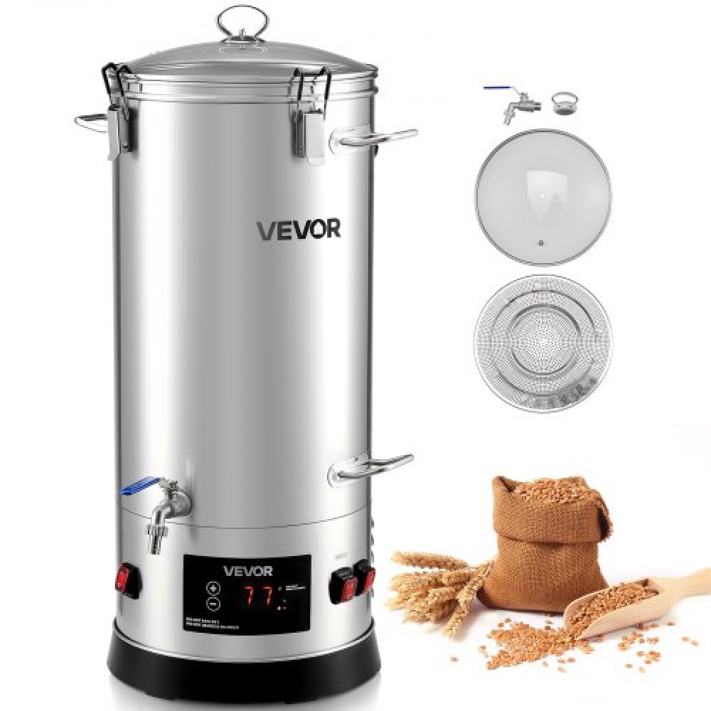 VEVOR Electric Brewing System, 8 Gal/30L Brewing Pot Home Beer Brewer, 304 Stainless Steel body, Mash Boil Device with Integrated Internal Barrel & ενισχυμένη λαβή, θερμοκρασία 25-100℃