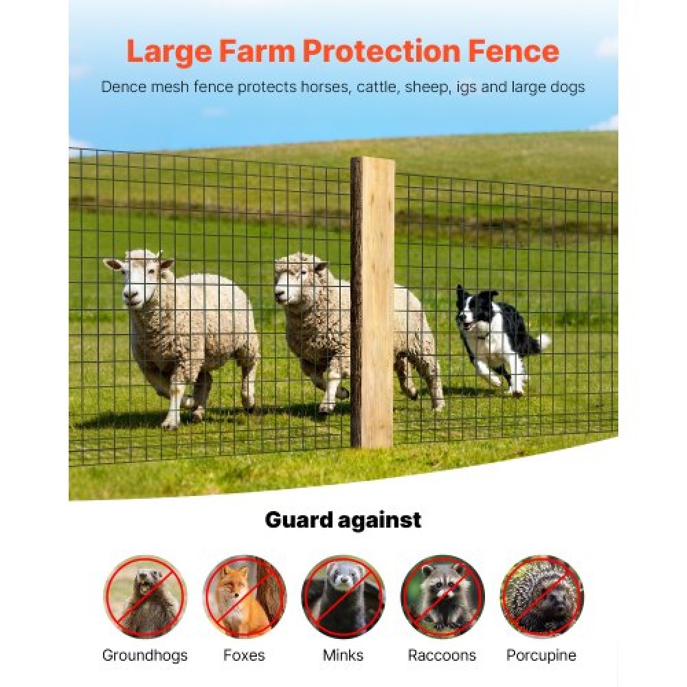 VEVOR Farm Fence, 122cm x 15,2m, 2 x 4 in Mesh 14 Gauge Περίφραξη από γαλβανισμένο ατσάλινο σύρμα για βοοειδή, γουρούνια και πρόβατα , Περιφράξεις ζώων με επίστρωση βινυλίου βαρέως τύπου για περιβλήματα ζώων, σύρμα κλουβιού, φράχτες κήπου