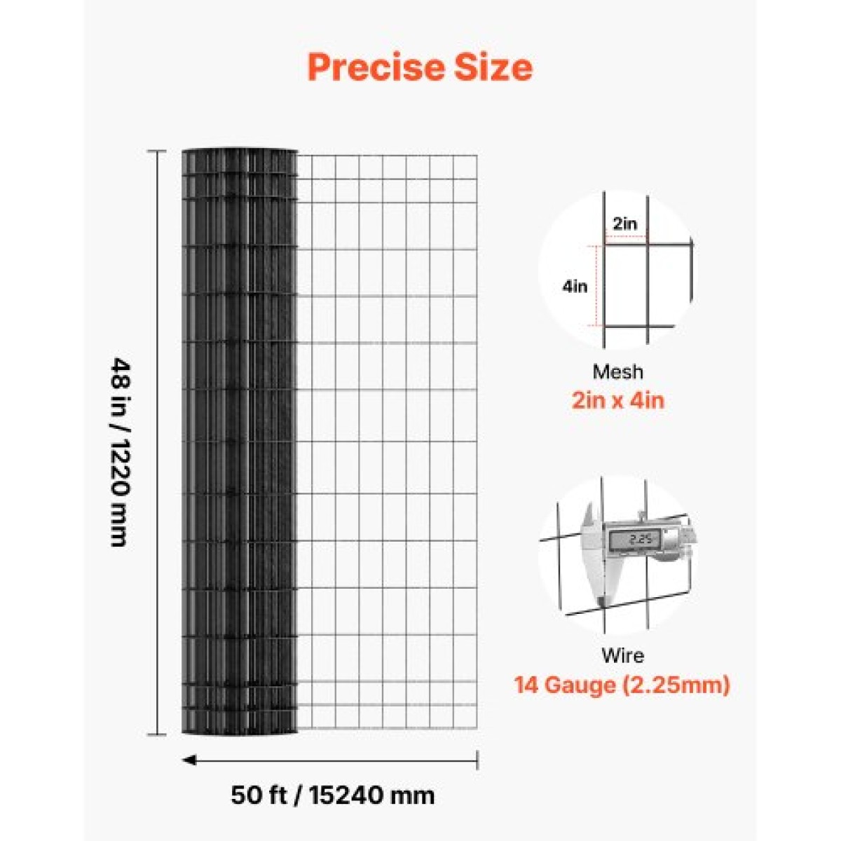 VEVOR Farm Fence, 122cm x 15,2m, 2 x 4 in Mesh 14 Gauge Περίφραξη από γαλβανισμένο ατσάλινο σύρμα για βοοειδή, γουρούνια και πρόβατα , Περιφράξεις ζώων με επίστρωση βινυλίου βαρέως τύπου για περιβλήματα ζώων, σύρμα κλουβιού, φράχτες κήπου