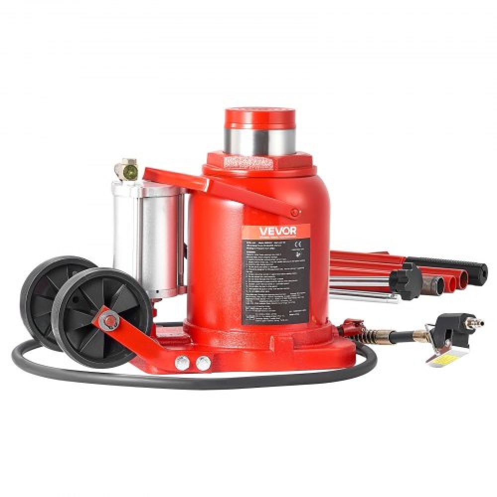 VEVOR Air Hydraulic Bottle Jack, 50 Ton (110231,5 lbs) Χωρητικότητα, Εύρος ανύψωσης 265-410 mm, Πνευματικός/Χειροκίνητος συγκολλημένος γρύλος φιάλης βαρέως τύπου με αντλία για SUV, Pickup, Truck, RV, Auto Repair, Red