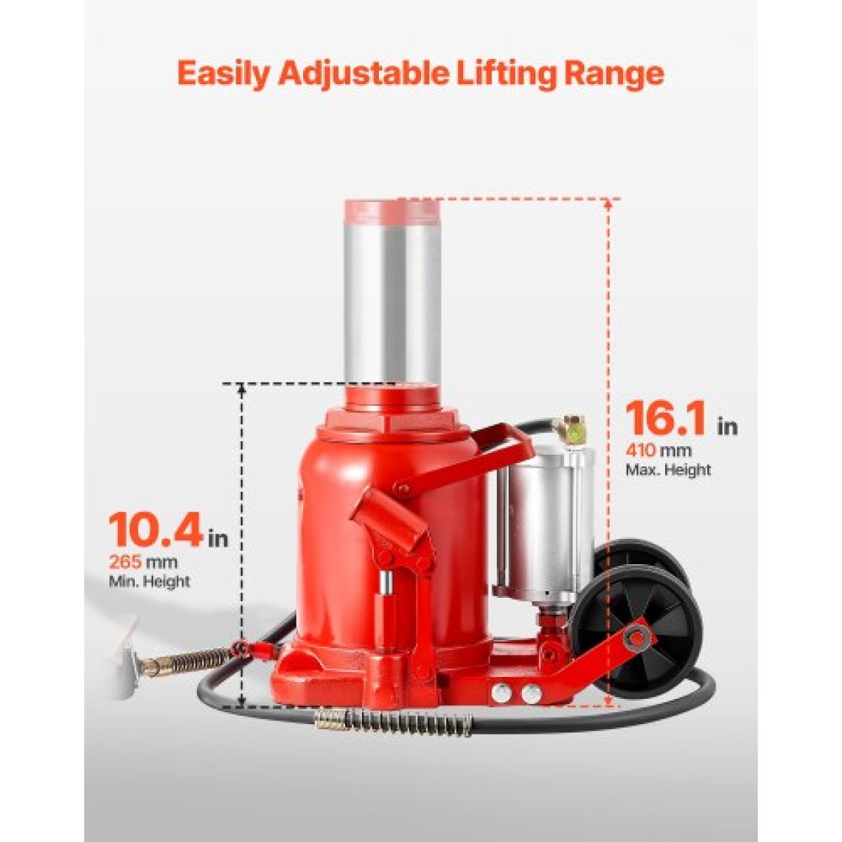 VEVOR Air Hydraulic Bottle Jack, 50 Ton (110231,5 lbs) Χωρητικότητα, Εύρος ανύψωσης 265-410 mm, Πνευματικός/Χειροκίνητος συγκολλημένος γρύλος φιάλης βαρέως τύπου με αντλία για SUV, Pickup, Truck, RV, Auto Repair, Red