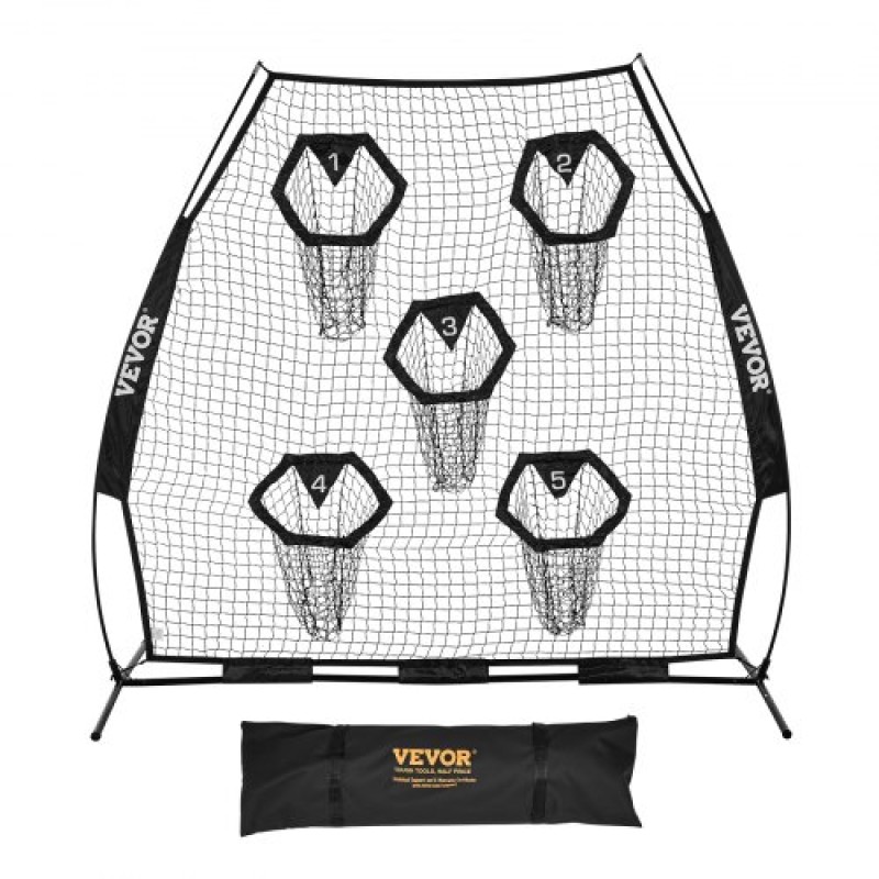 VEVOR 2133.6 x 2133.6mm Football Trainer Throwing Net, Training Throwing Target Practice Net with 5 Target Pockets, Knotless Net Includes Straps and Portable Carry Case, Improve QB Throwing Accuracy