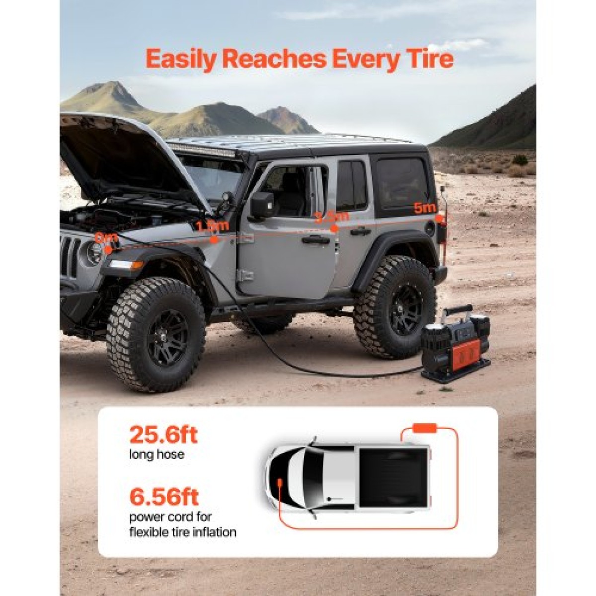 VEVOR Dual-Cylinder Heavy Duty Air Compressor, 300L/min Auto-Stop Portable Tire Inflator, 12V 150PSI Offroad Air Pump με ψηφιακή οθόνη LCD & αντάπτορες για Truck Car SUV 4 x 4 Vehicle RV