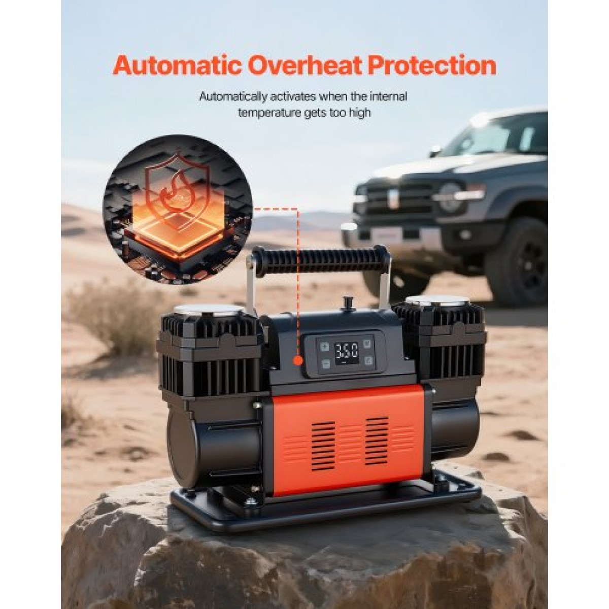 VEVOR Dual-Cylinder Heavy Duty Air Compressor, 300L/min Auto-Stop Portable Tire Inflator, 12V 150PSI Offroad Air Pump με ψηφιακή οθόνη LCD & αντάπτορες για Truck Car SUV 4 x 4 Vehicle RV