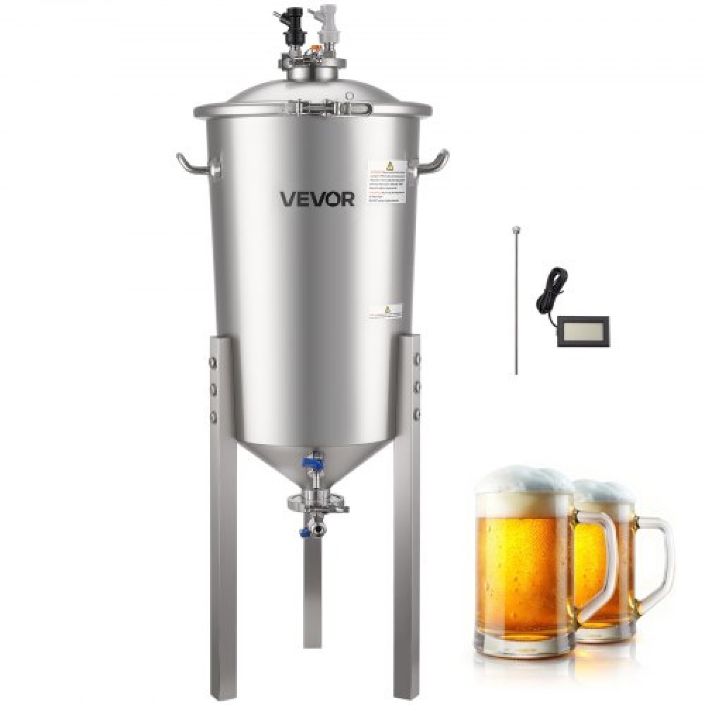 Κωνικός ζυμωτής VEVOR από ανοξείδωτο χάλυβα, 8 Gal/30L Home Brewing Fermenation Tank, Brew Bucket Fermentor with Conical bottom, 3 ρυθμιζόμενα πόδια, καπάκι, λαβή & θερμόμετρο, για ζύμωση κρασιού, μπύρας