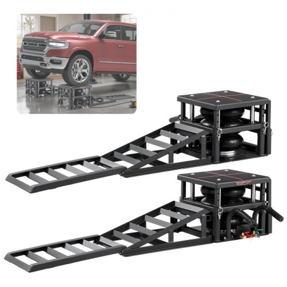VEVOR Air Portable Car Lifts 2PCS, χωρητικότητα 5 τόννων, μέγιστο ύψος 320 mm, γρύλοι πεπιεσμένου αέρα με αερόσακους, τάκους τροχών, ράμπες επέκτασης, αυξημένες κολώνες, βαρέως τύπου για σεντάν, SUV, φορτηγά