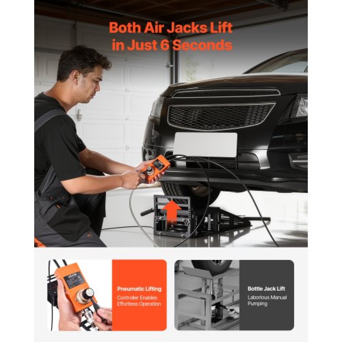 VEVOR Air Portable Car Lifts 2PCS, χωρητικότητα 5 τόννων, μέγιστο ύψος 320 mm, γρύλοι πεπιεσμένου αέρα με αερόσακους, τάκους τροχών, ράμπες επέκτασης, αυξημένες κολώνες, βαρέως τύπου για σεντάν, SUV, φορτηγά