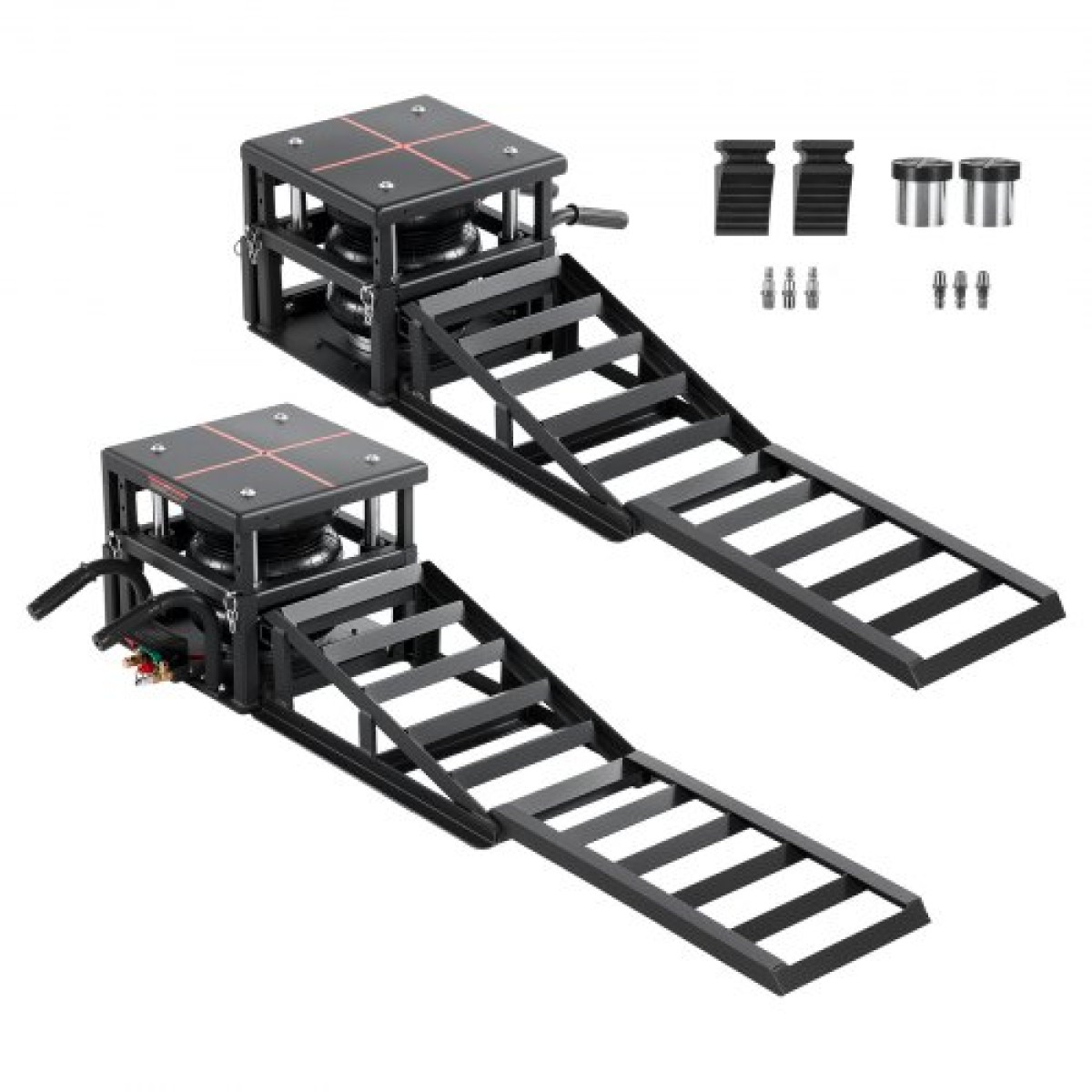 VEVOR Air Portable Car Lifts 2PCS, χωρητικότητα 5 τόννων, μέγιστο ύψος 320 mm, γρύλοι πεπιεσμένου αέρα με αερόσακους, τάκους τροχών, ράμπες επέκτασης, αυξημένες κολώνες, βαρέως τύπου για σεντάν, SUV, φορτηγά