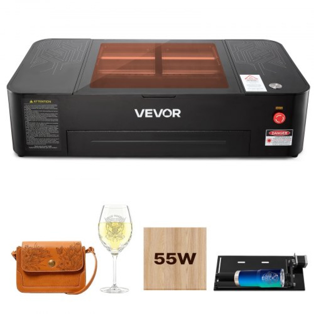 VEVOR 55W CO2 Laser Engraver, 500 x 300 mm, Desktop CO2 Laser Engraver and Cutter Machine με κάμερα 16MP, αντλία νερού, περιστροφικός άξονας, συμβατός με LightBurn CorelDRAW RDWorks, για Ξύλο Ακρυλικό Γυαλί