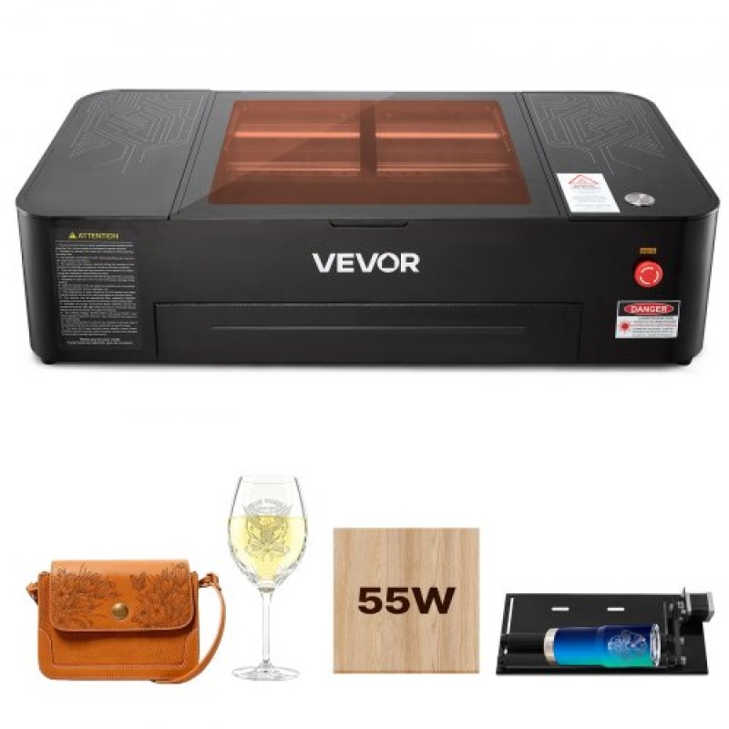 VEVOR 55W CO2 Laser Engraver, 500 x 300 mm, Desktop CO2 Laser Engraver and Cutter Machine με κάμερα 16MP, αντλία νερού, περιστροφικός άξονας, συμβατός με LightBurn CorelDRAW RDWorks, για Ξύλο Ακρυλικό Γυαλί