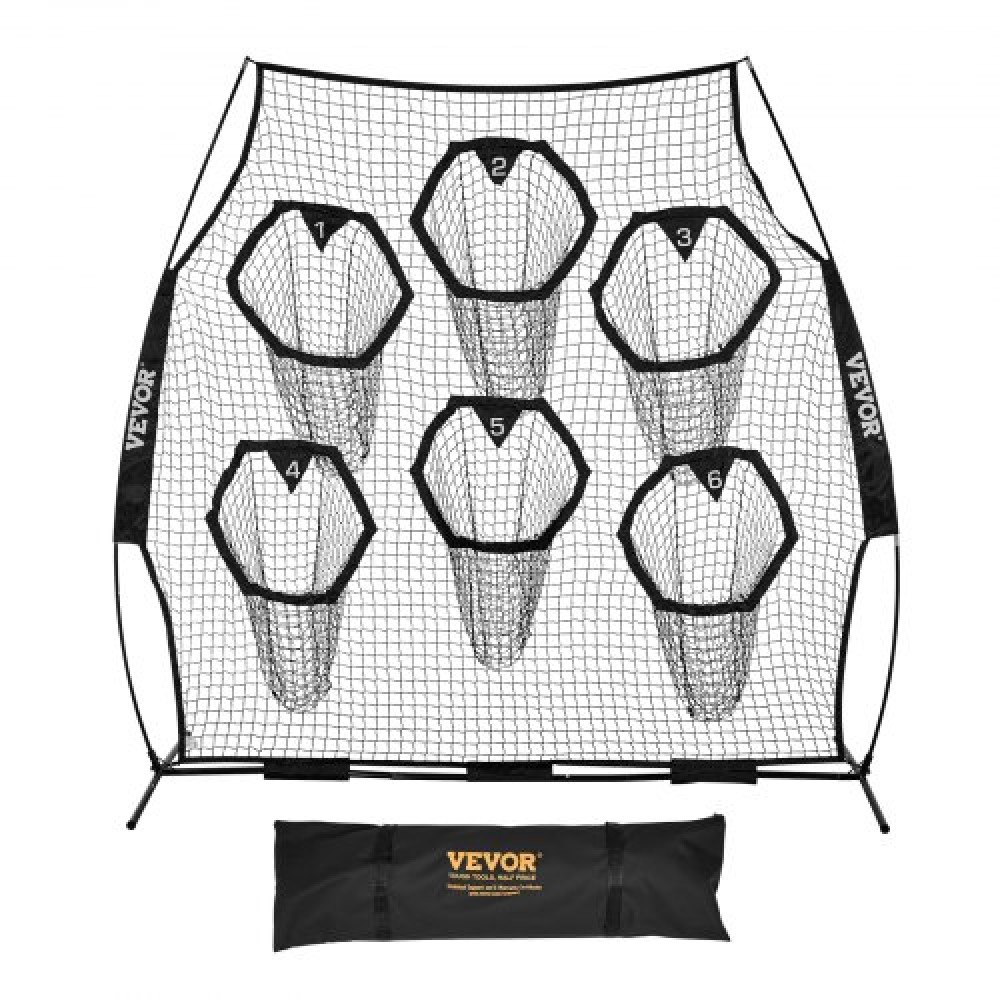 VEVOR 2438.4x2438.4mm Football Trainer Throwing Net, Training Throwing Target Practice Net with 6 Target Pockets, Knotless Net Includes Straps and Portable Carry Case, Improve QB Throwing Accuracy