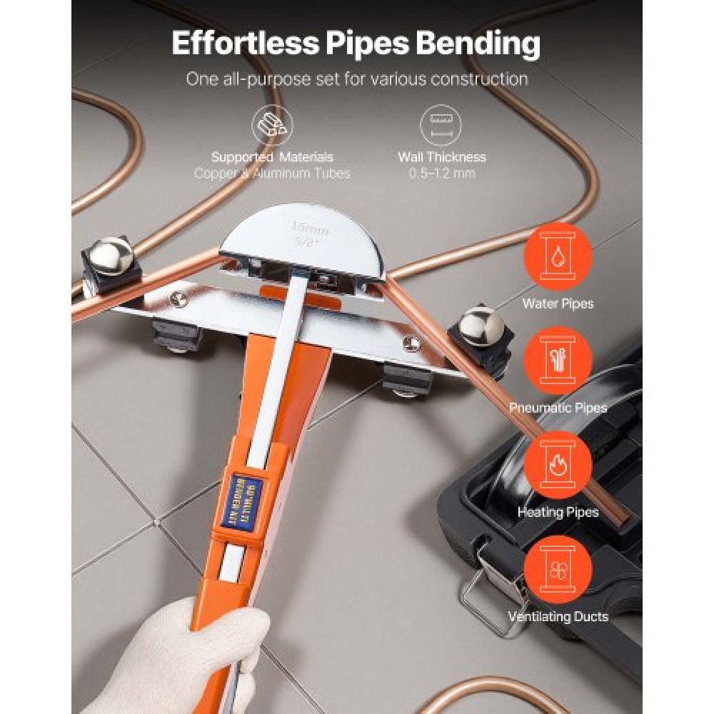 Κιτ σωληνώσεων VEVOR, 6 mm έως 22 mm, Συμπαγής κάμψη σωλήνων με καστάνια, εργαλείο κάμψης με καστάνια, με 7 μήτρες από κράμα αλουμινίου, εργαλεία HVAC, για συντήρηση ψύξης από χαλκό αλουμίνιο HVAC