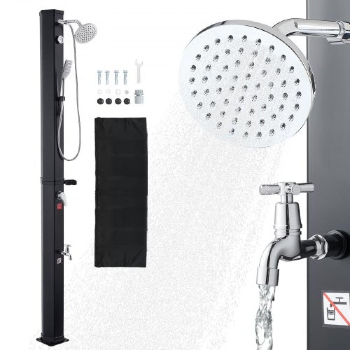 VEVOR 40L Solar Θερμαινόμενο Ντους, Ύψος ντουζιέρας 205cm, Υπαίθριο Ντους, με Βρύση Χειρός & Πόδι, Ρύθμιση Ζεστού & Κρύου Νερού, Ανεξάρτητη για Παραλία Πισίνα στην Πισινή Πισίνα, Μαύρο