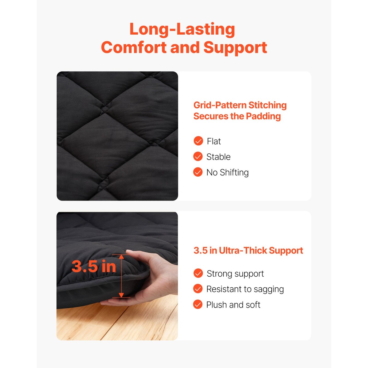 VEVOR Japanese Tatami Mat, Queen Size Πτυσσόμενο Γιαπωνέζικο Στρώμα Τατάμι, Στρώμα Futon με Αποθηκευτική τσάντα & Στερέωμα, Πατάκι δαπέδου 9 στρώσεων για ύπνο, κοιτώνα, διαλογισμός, γιόγκα, 2032 x 1524 x 89 mm, μαύρο