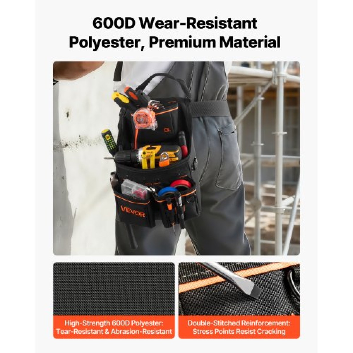 VEVOR Tool Pouch with Belt, 14 Pockets Professional Tool Belt Pouch for men, Heavy Duty Αποσπώμενη ρυθμιζόμενη βοηθητική τσάντα εργασίας για Ηλεκτρολόγο, Ξυλουργό, Κατασκευές, Ρυθμίζει μέση 83 cm έως 127 cm