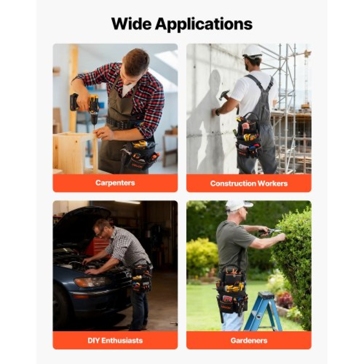 VEVOR Tool Pouch with Belt, 14 Pockets Professional Tool Belt Pouch for men, Heavy Duty Αποσπώμενη ρυθμιζόμενη βοηθητική τσάντα εργασίας για Ηλεκτρολόγο, Ξυλουργό, Κατασκευές, Ρυθμίζει μέση 83 cm έως 127 cm