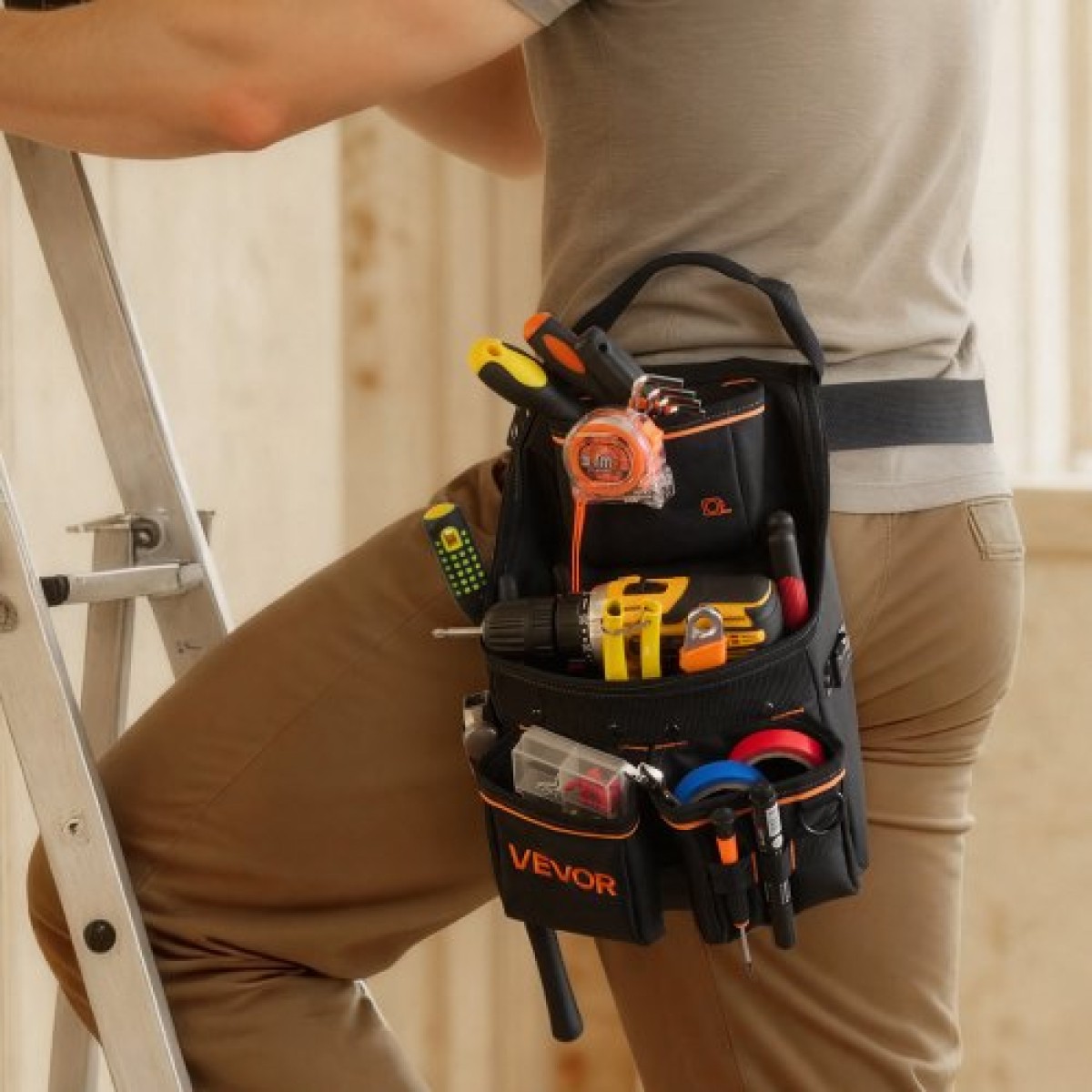 VEVOR Tool Pouch with Belt, 14 Pockets Professional Tool Belt Pouch for men, Heavy Duty Αποσπώμενη ρυθμιζόμενη βοηθητική τσάντα εργασίας για Ηλεκτρολόγο, Ξυλουργό, Κατασκευές, Ρυθμίζει μέση 83 cm έως 127 cm